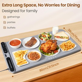 Large Food Warming Tray with Adjustable Timer & Temperature Control | 31.5" Buffet Warmer Mat with Safety Lock & Heatproof Pad 01
