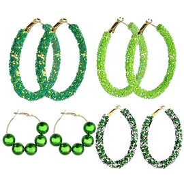 St Patrick's Day Green Hoop Earrings Green Crystal Hoop Earrings St Patrick's Day Shiny Sparkle Rhinestones Beaded Hoop Glitter St Patrick's Day Costume Jewelry Accessories