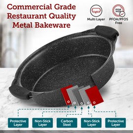 BAKKEN Cookie Sheets for Baking Nonstick Set - 3-Piece Stackable Carbon Steel Baking Sheet Pans Set with Silicone Handles, Non Toxic Cookie Sheets for Baking Bakeware Set - Gray Marble