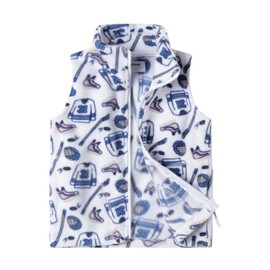 Mud Kingdom Little Boys Vest Size 7-8 Jacket Polar Fleece White Hockey Patterns Cute Zipper Soft