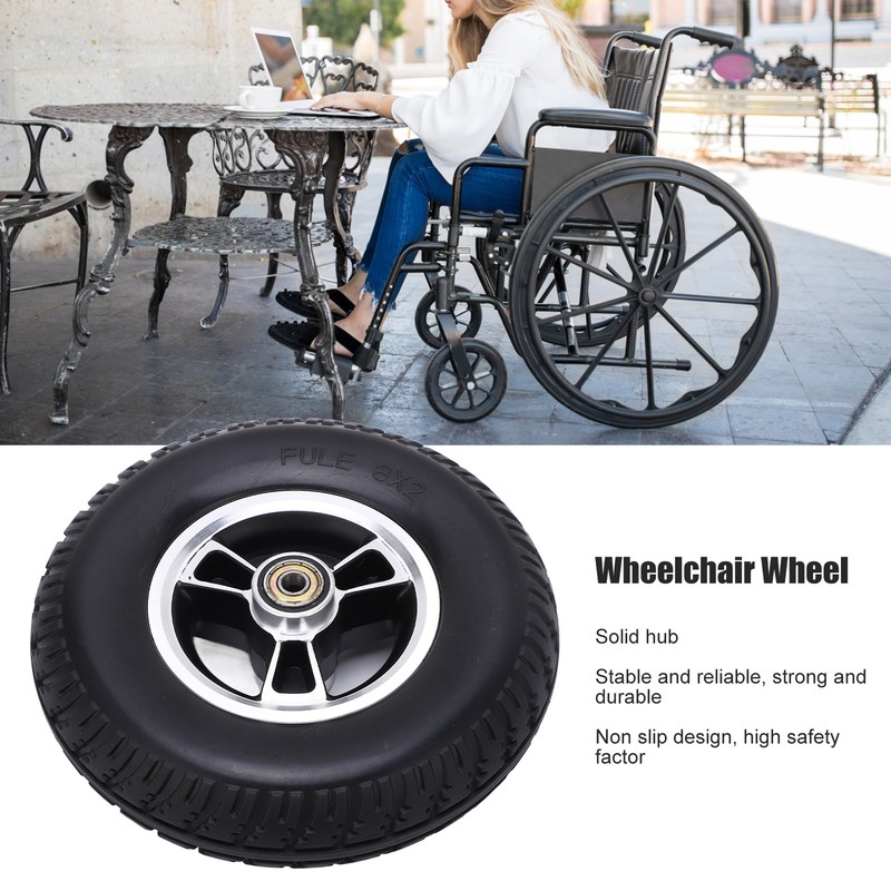 Wheelchair Wheel Replacement Solid PU Reinforced Aluminum Alloy Hub Walker