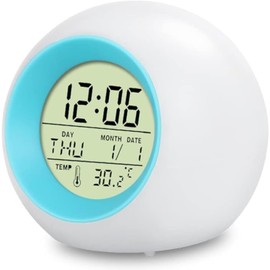 LED Alarm Clock Digital Kids Alarm Clock Light Temperature Indoor Night Light Bedside Lamp 7 Colors