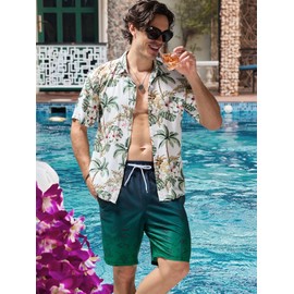 Arcweg Mens Board Shorts Swimming Shorts Quick Dry Men Swim Shorts & Trunks Beach Shorts Long with Multi-Pockets Surf Black Green Gradient S(UK)