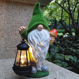 Qobumy Gnomes Solar Garden Statues,Resin Gnome Figurine Decorations Holding Mushroom and Solar Lights Lantern, Outdoor Figurines Lawn Garden Statue Decor Art for Lawn,Yard, Balcony Ornament.