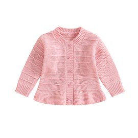 Toddler Girl Ruffle Sweater Cardigan Infant Baby Fall Clothes Winter Warm Long Sleeve Button Up Knitted Jacket Outwear (Pink, 6-12 Months)