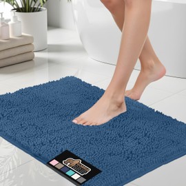 GORILLA GRIP Bath Rug Mat 60x24, Thick Soft Absorbent Chenille, Quick Dry Microfiber Mats, Rubber Backing Machine Washable Shower Floor Rugs, Bathmat Runner, Bathroom Home Decor Accessories, Blue