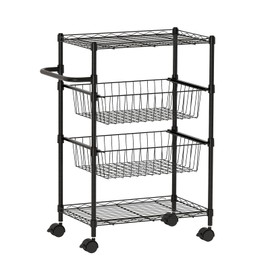 GarveeHome 4 Tier Rolling Carts, Metal Wire Utility Cart with Wheels & Handle Bar, 110 LBS Heavy Duty Kitchen Serving Trolley Food Storage Cart for Restaurant, Kitchen Mobile Shelf Organizer, Black