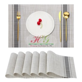 Premium Grey Color Vinyl WovenTable Mats Set of 6 Custom Waterproof Wipeable Heat Resistant Vinyl Placemat for Dining Tablecolor: Light Grey, size: 12"X 18"