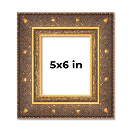 5x6 Inch Frame Gold Ornate Beaded Vintage Floral Solid Wood Picture Frame | 2.5 Inch Wide Moulding | 0.875 Inches Deep | UV Acrylic Plexiglass, Foam Board Backing & Hanging Hardware Included