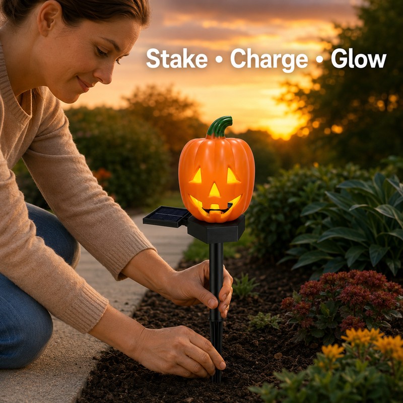 Solar Halloween Stake Light for Yard Decoration – Spooky Pumpkin,