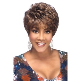 Amy-V Wig Color FS1B/30 - Vivica Fox Wigs 3.2" Short Sassy Shaggy Soft Curls Synthetic Classic Pure Stretch Cap Tapered Nape Bundle MaxWigs Hairloss Booklet