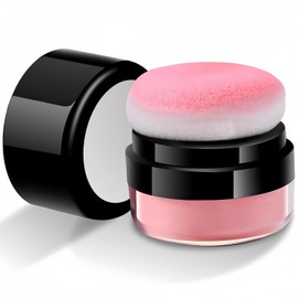 SUIKONE Teak Pom Pom Mineral Cheek with Puff High Gloss Contour Face Blush Cushion Soft High Color Lightweight Feel Breathable Natural Cosmetics (1, 01# Coral Pink, ‎4.7 x 4.7 x 5 cm)