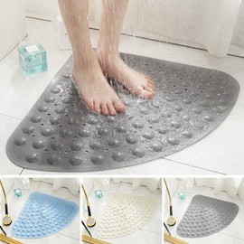 Bath Mat Non-Slip Tub Shower Mats Bathtub Mat for Adult Kids, Bath Tub Mat, Safety PVC Sucker Fan-Shaped Rug Triangle Bathroom Accessories Bath Mat for Shower Pad Carpet (Beige, 21.3" x 21.3")