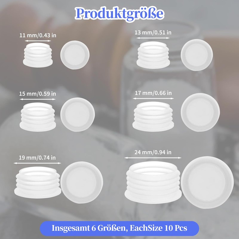 60 Pieces Salt and Pepper Shaker Stoppers in 6 Sizes
