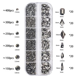 Nail Art Rhinestones Mineral Gray Flat Back Rhinestones for Makeup Nail Gems Nail Crystals Diamonds Jewelry Rhinestones for Face and Nail Design DIY Crafts Decoration