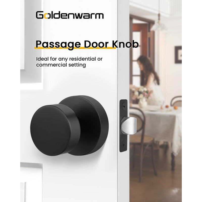 goldenwarm Black Closet Door Knobs, Heavy Duty Zinc-Alloy Passage Matte