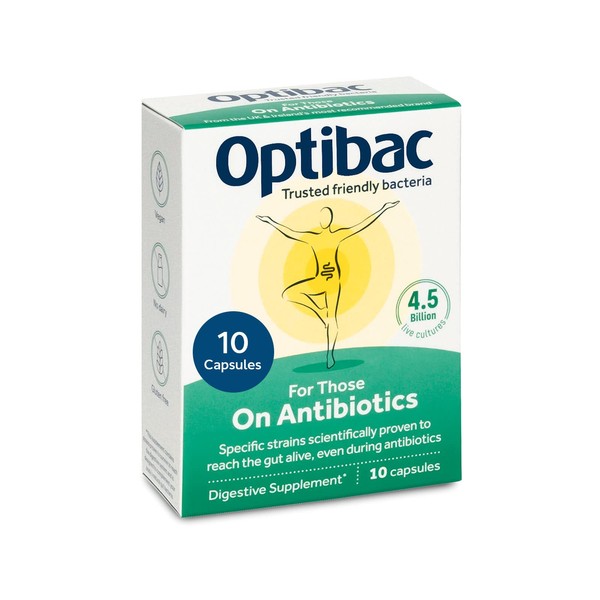 Optibac Probiotics for Those On Antibiotics- 4.5 Billion CFU & 3 Live Strains for Digestive System Support & Gut Health, 10 Capsules (10 Count (Pack of 1))