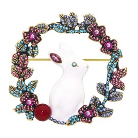 KristLand Vintage Rabbit Brooch Full Crystal Animal Brooch Corsage Art Deco Retro Cute Bunny Brooch Birthday Party Gift for Men and Women, Metal Crystal