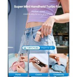 Gaiatop Portable Handheld Mini Fan, 6 Speeds 16900 RPM High Velocity Personal Fan with LED Display, USB Rechargeable, Mini Fan with Lanyard for Makeup, Travel, Outdoor, Gift for Women Girl, Pink