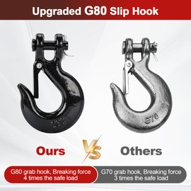Lechansen G80 Clevis Slip Hook, 3/8" Chain Hooks with Safety Latch, Heavy-Duty Winch Hook, Grade 80 Forged 4 Pack Transport Tow Hook for Maximum Strength Load 26,400 Lbs
