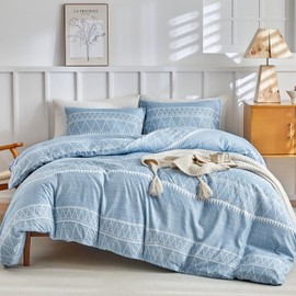 Lekesky Bed Linen (220 x 240 cm), 3 Pieces, Duvet Cover, Bohemian Style Bed Linen Set, Microfibre with 2 Pillowcases with Zips 80 x 80 cm), Blue