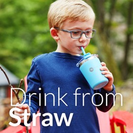 PopYum 9oz Insulated Stainless Steel Kids’ Cups with Lid and Straw, 2-Pack, Orange, Blue, stackable, sippy, baby, child, toddler, tumbler, double wall, vacuum, leak proof