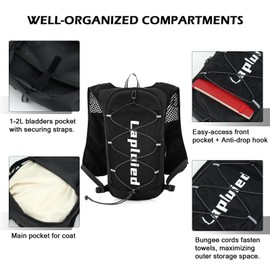 Lapluied 5L Running Vest for Men and Women with 500 ml Water Bottle, Adjustable Running Backpack with 9 Pockets, 160 g Ultralight Hydration Vest Running Reflective Running Vest for Fitness Outdoor