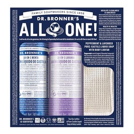 Dr. Bronner's | Set de regalo con 2 best sellers: jabón de castilla menta, jabón de lavanda y estropajo de fibra natural