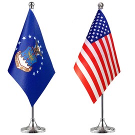 ZXvZYT 2 Pack American US Air Force flag USA Air Force table flag,Small Mini United States Military Desk Flags With Stand Base,for Army Party Events Celebration Decorations Supplies