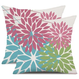 DFXSZ Outdoor Throw Pillow Covers 16x16 Inch Set of 2 Waterproof Spring Summer Geometric Elegant Pink Blue Green Outdoor Pillow Covers for Patio Funiture Garden Couch 1b