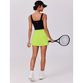 PINSPARK - Falda de tenis para mujer, falda de golf de cintura alta, control de abdomen, faldas atléticas con 2 bolsillos para entrenamiento, pickleball, Verde Neón, Large