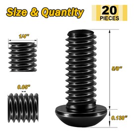 Mywish 1/4-20 x 5/8" 20Pcs Button Head Socket Cap Bolts Screws, 304 Stainless Steel 1/4 Bolts, Allen Drive Furniture Screws, Black Oxide & Hex Spanner