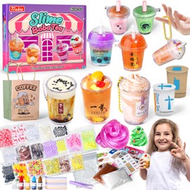 Trubic Miniature Cafe & Boba Tea Slime Making Kit for Girls Ages 8-12, 53PCS Mini Coffee/Bubble Tea Dessert Cup, Kitchen DIY Pretend Play Food Toys, Christmas Birthday Party Gift for Kids 6 7 9 10 11