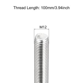 TOP-VIGOR 8Pcs M12 x 100mm Fully Threaded Rod, 304 Stainless Steel Right Hand Threads Rods, Fully Studding Rod Bar for Anchor Bolts, Clamps, Hangers and U-Bolts