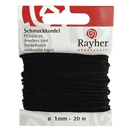 Rayher 8947301 Schmuckkordel, ø 1 mm, 20 m, schwarz