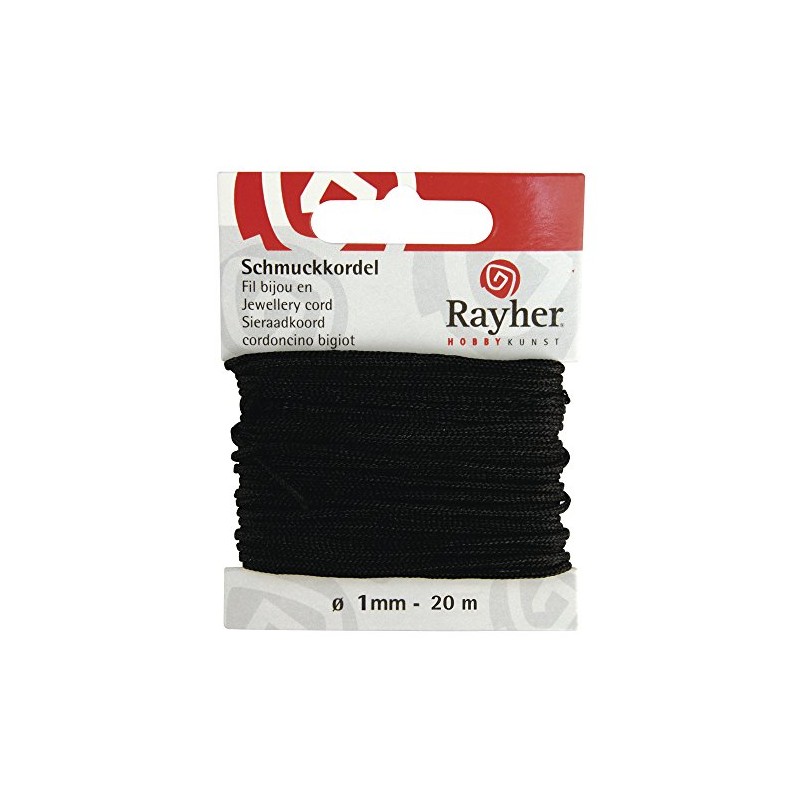 Rayher 8947301 Schmuckkordel, ø 1 mm, 20 m, schwarz