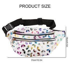 Women Waist Bag, GLADFRESIT Butterfly Waterproof Fanny Pack Fashion Travel Belt Bag Waist Pack for Sports Running Hiking (White)