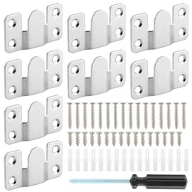 4 Pairs Interlocking Flush Mount, Bracket Picture Hanging Hooks,Buckle Furniture Connector Headboard Wall Mounting (Stainless Steel)