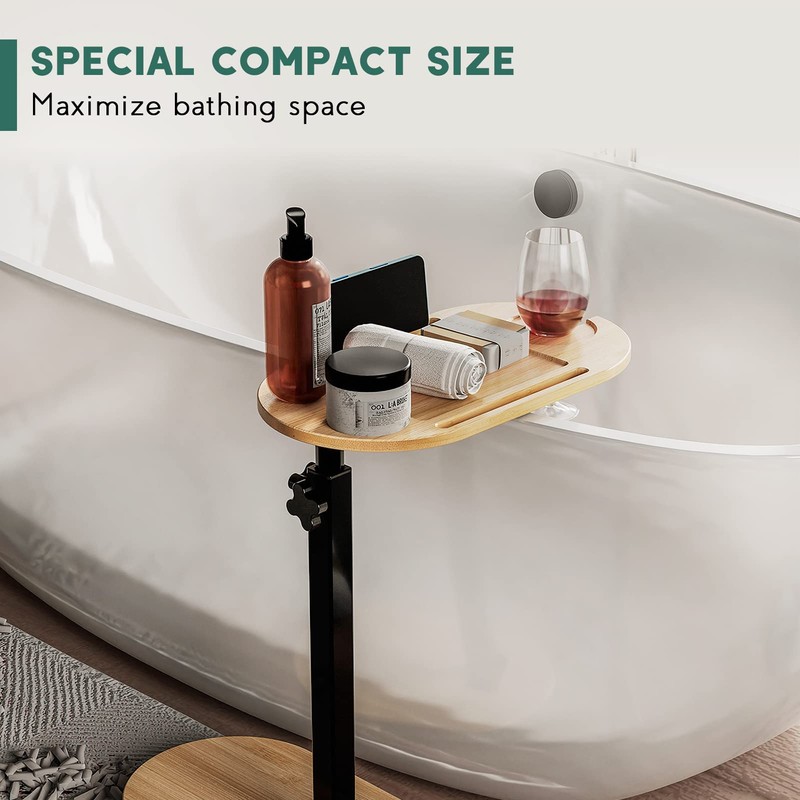 Yumkfoi Bamboo Bathtub Tray Table with Adjustable Height, Freestanding Bath