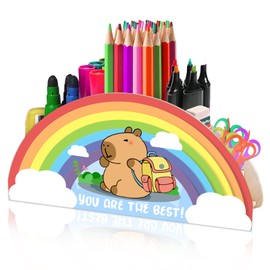 LUKIUP Rainbow Capybara Pen Holder Children, Pen Holder Wood/Pen Holder Desk, Desk Accessories Children, for Desk, Office Organiser, Pen Organiser Children