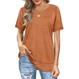 Dofaoo Summer Outfits for Women 2025 Vacation Tunic Shirts Short Sleeve Tops Trendy Side Split Loose Fit Dark Orange 2XL