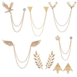 Zaky 7 Pairs Angle Triangle Retro Hollow Pattern Collar Pins Brooch Clip Wings Crown Fawn Diamond Eagle Pin Brooches Shirt Collar Decoration Parts Unisex Suit Clothing Accessories, Zinc