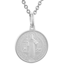 15mm Dainty Sterling Silver St Benedict Medal Necklace 9/16 inch Round Italy 16 inch BX_15