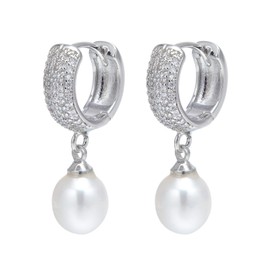 Huge Tomato Freshwater Cultured Pearl and Diamond Hoop Earrings for Women 14K Gold Plated Sterling Silver 8-9mm