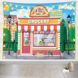 Loccor Grocery Store Tapestry for Kids Photography Small Cartoon Supermarket Glass Showcase Cityscape Wall Hanging Home Bedroom Art Wall Decor 60L'' x 50W''