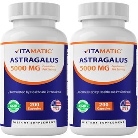 Vitamatic Astragalus Capsules 200 Veg Capsules - 10:1 Astragalus Extract 500mg - Non-GMO, Gluten-Free - 2 Pack