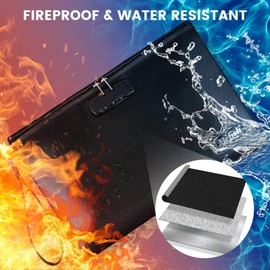 Fireproof Document Bag with Lock, 36 x 25 cm Wallet with Zip, Safe and Waterproof Storage Bag for A4 A5 Documents, Valuable Photos, Cash, Passport, Jewellery (Black)