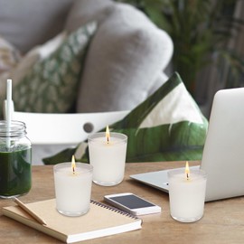 Set of 12 White Votive Candles Clear Glass Filled Unscented Soy Wax Candle for Home Décor Spa Weddings Birthday Holidays Party and DIY