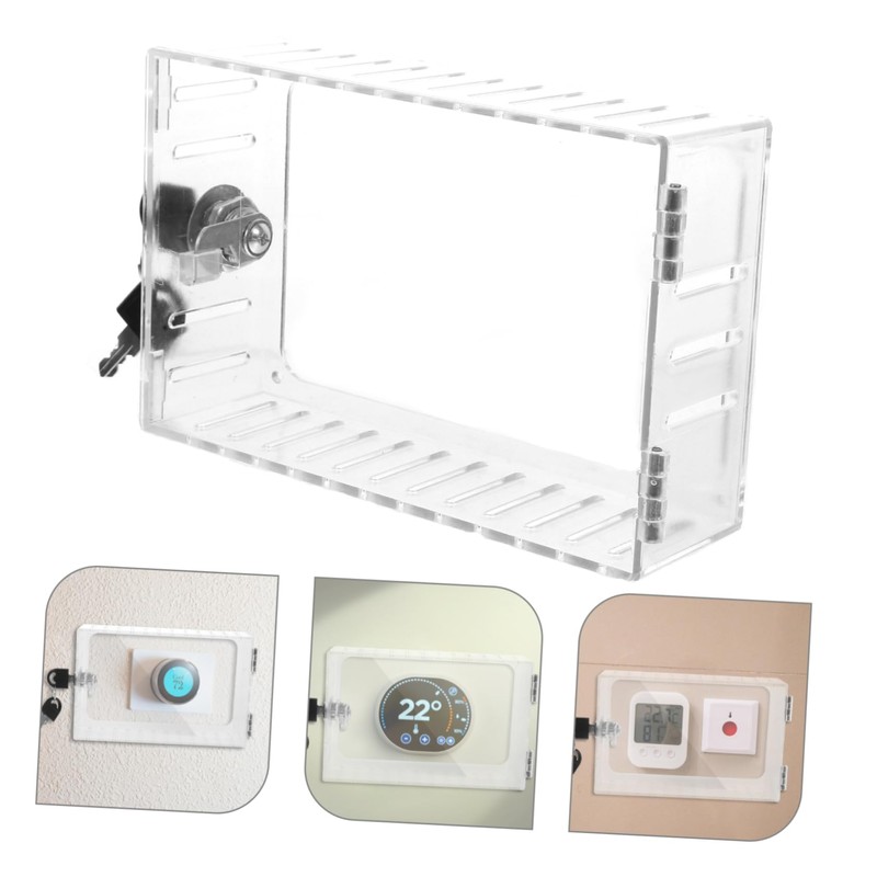 TEHAUX Transparent Wall Mounted Thermostat Lock Box Keyed Protective Cover