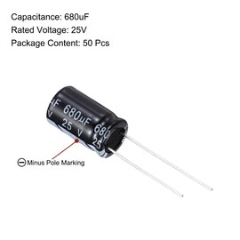sourcing map 680uF 25V 10x10mm Electrolytic Capacitor, Radial Leads Aluminum Capacitors for TV, LCD Monitor, VCD, 50Pcs
